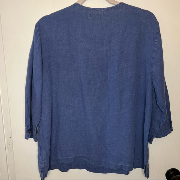 Flax blue linen relaxed top lag and look oversized scoop neck - Picture 4 of 6